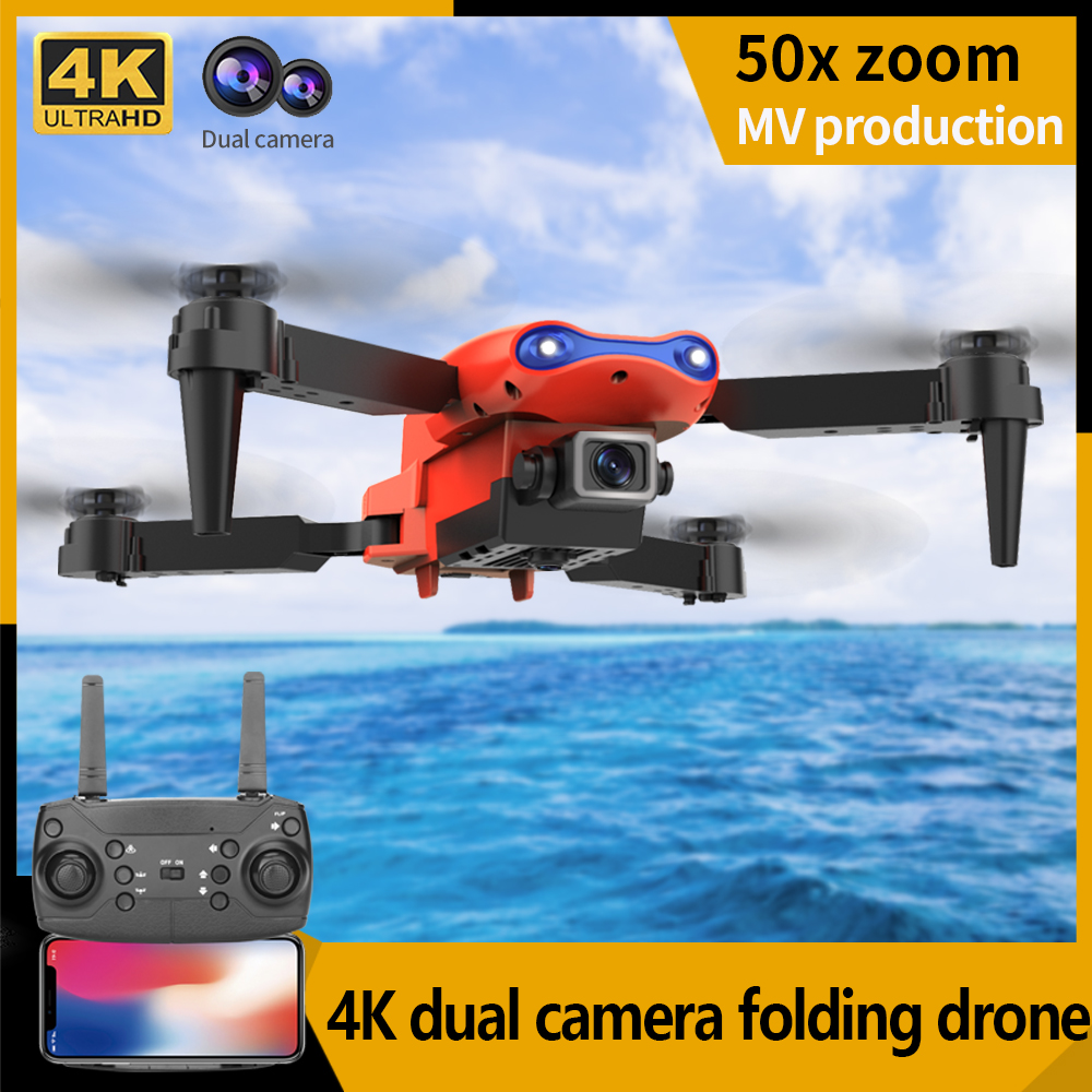 E99 PRO MAX Drone with 4K Dual Camera, orange，2 Batteries, Obstacle Avoidance, 1-Hour Return-to-Home, LED Lights, Foldable Quadcopter, Spare Propellers & Tools